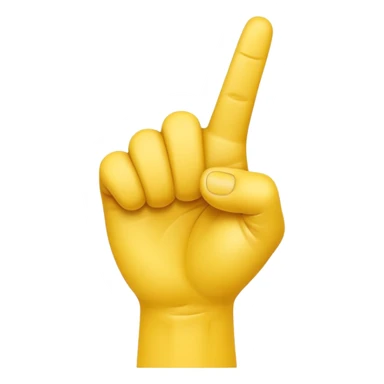 A 3D Apple-style yellow hand emoji, closed fist with only the index finger pointing upward, the finger making a circular motion as if drawing an imaginary circle in the air, dynamic curved motion lines around the finger to show the circular movement, smooth glossy texture, clean minimal background sticker