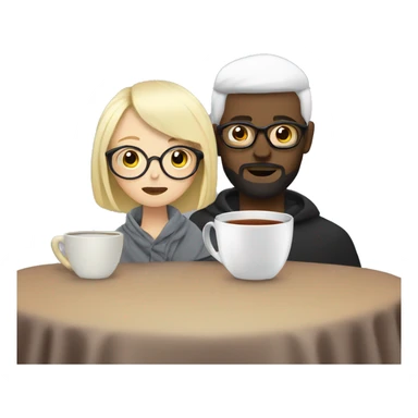 Pale blonde girl wearing glasses and bearded black short hair man drinking tea under blanket sticker