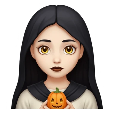 Stylized cult cartoon girl emoji, eerie-cute aesthetic, symmetrical design, subtle spooky vibe, glowing eyes, saying “AMILK”, bold graphic icon sticker