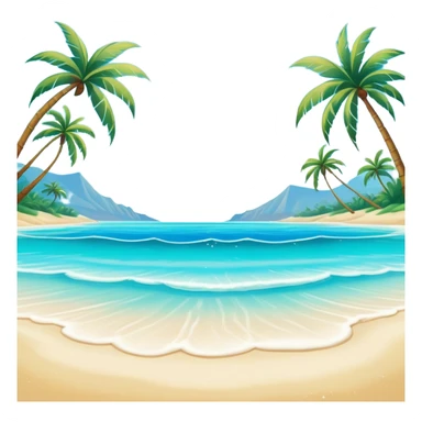 Cinematic Realistic Pristine Crystal-Clear Water Beach Emoji in a wooden frame, Sunny and radiant, with soft golden sand stretching endlessly, gently lapping waves of crystal-clear turquoise water washing onto the shore. The water is so transparent it reveals the shimmering seabed below, creating an idyllic, pristine setting. Above, the sky is a vivid blue, with a few gentle wisps of clouds. Palm trees sway gracefully in the warm breeze, their reflections mirrored in the water. Soft glowing outline, capturing the essence of a peaceful, serene beach paradise where every element gleams with natural beauty. sticker