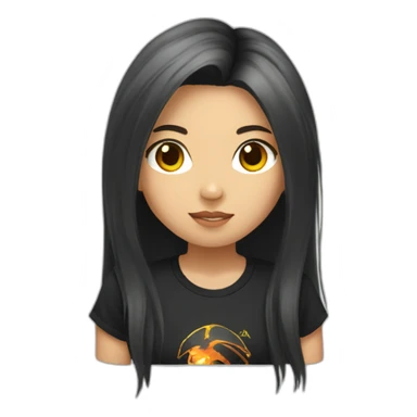 Asian girl with long hair and a Metallica t-shirt working hard sticker