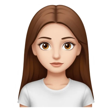 Chica de pelo liso ,largo y marrón con ojos color marrón  y una camiseta blanca y la piel blanca con pestañas y maquillada clean look sticker
