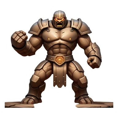 Cinematic Fierce Mighty Iron Golem Portrait Emoji Depicted mid-action in a dynamic, battle-ready stance, massive fists clenched, the ancient metallic plates along its form shifting with raw power. Its eyes blaze like molten fire within a carved, rune-etched face, exuding both divine purpose and mechanical precision. Weathered steel and dark bronze tones are accented by glowing, arcane inscriptions, each detail meticulously crafted with lifelike metallic reflections. High shine, imposing yet regal, styled with an air of indestructible might, soft glowing outline, capturing the essence of an unstoppable colossus that looks ready to charge forth with a thunderous step! sticker