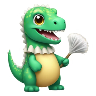 Cute dino holding feather duster sticker