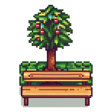 tiny simple city park icon with tree and bench, modern colors, minimal details, small size sticker