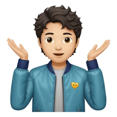 Asian guy wavy hair, dressed in a cool jacket, demure but excited for date tonight  sticker