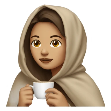 Brunette Drinking coffee wrapped in beige blanket sticker