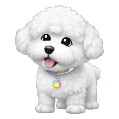 A Bichon froze under a rainbow sticker