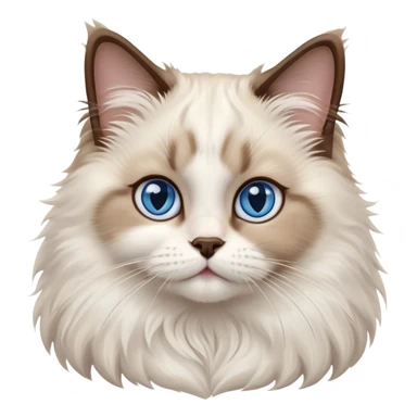 cinematic-adorable-big-eyed-fluffy-ragdoll-cat-portrait-emoji,-head-tilted-playfully-with-a-sweet-expression,-fluffy-white and brown-fur,-simplified-yet-irresistibly-cute-features-with-large,-expression, blue eyed ragdoll cat sticker