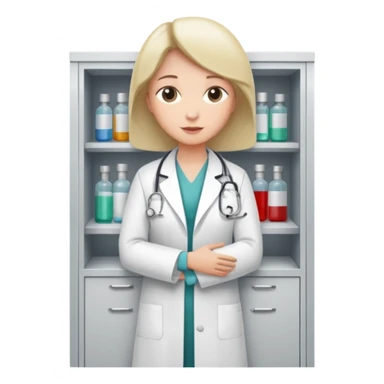 Doctor grabbing a patient gown from medical cabinet  sticker