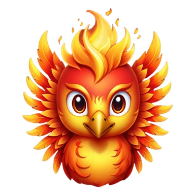 Cinematic Cute Mystical Fire Phoenix Portrait Emoji, Head tilted playfully and inquisitively, showcasing a vibrant, flame-kissed form with intricately detailed feathers in warm shades of red, orange, and shimmering gold, accented by delicate sparks and a gentle, inviting glow; rendered with lifelike detail and soft, radiant light, high shine, enchanting and spirited, styled with a touch of mythic whimsy, soft glowing outline, capturing the essence of a mischievous yet endearing phoenix poised to flutter playfully into your heart! sticker