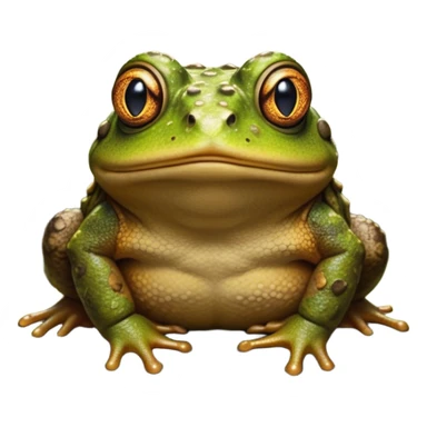 Cinematic Noble Toad Portrait Emoji, Poised and earthy, with a stout, robust build covered in textured, warty skin in warm, natural tones and deep, observant eyes, Simplified yet sharp and sophisticated features, highly detailed, glowing with a soft, natural mossy glow, high shine, intelligent and grounded, stylized with an air of rustic authority, focused and steady, soft glowing outline, capturing the essence of a watchful amphibian guardian that appears ready to leap out of the screen with effortless command! sticker