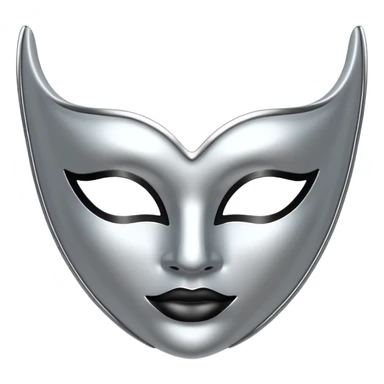 A sleek masquerade mask emoji made of polished silver chrome, smooth sensual curves, reflective metallic surface, mysterious sexy luxury vibe, minimal iOS emoji style, centered, clean white background sticker