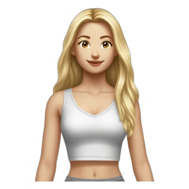 hyperrealist caucasian girl, long straight blonde hair, white v-neck laced crop tanktop, grey tight micro skirt sticker