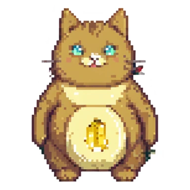 goofy cat with a banana body, pixel art style, chubby proportions sticker
