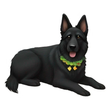 Black long haired german shepherd holding a margarita and laying on the beach underneath a tiki hut   sticker