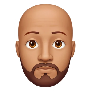 Bald man with oval smooth head, medium-dark reddish skin tone (moreno jambo), indigenous facial features, thin sparse goatee beard on chin, memoji style sticker