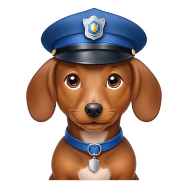 Dachshund wearing police hat sticker