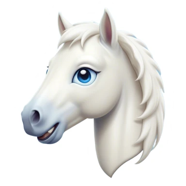 Cinematic Comical White Horse Portrait Emoji, Head tilted dramatically with an exaggeratedly amused expression, featuring a striking white fur with a glossy finish and wide, expressive blue eyes filled with playful disbelief, Simplified yet hilariously expressive features, highly detailed, glowing with a slightly sassy glow, high shine, dramatic yet playful, stylized with an air of cheeky mischief, bright and endearing, soft glowing outline, capturing the essence of a spirited and over-the-top horse, so meme-worthy it feels like it could side-eye its way into internet fame instantly! sticker