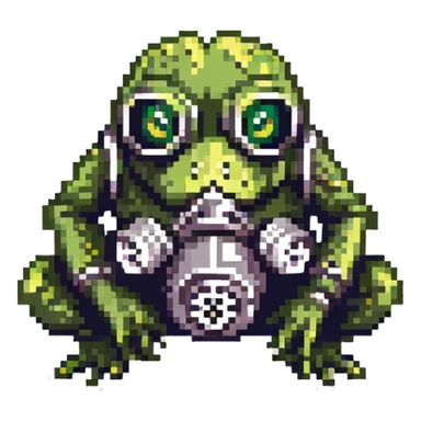 a frog wearing a gas mask, lurking in the shadows like a stalker sticker