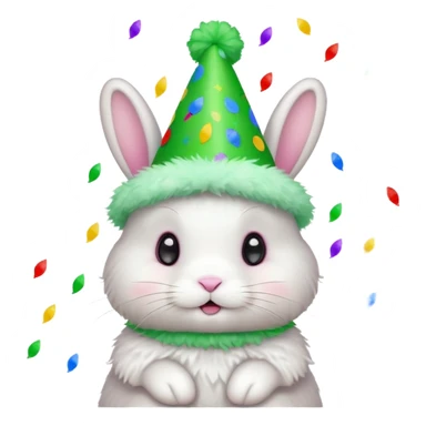 Rabbit in Green Party Hat – white bunny with cone party hat and confetti. sticker
