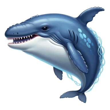 Meme-Worthy Singing Humpback Whale Portrait Emoji, Mouth open wide in a dramatic, melodious pose, showcasing a deep blue-gray body with barnacle accents and an expressive, soulful gaze, Simplified yet artistically graceful features, highly detailed, glowing with a soft, magical marine aura, high shine, enchanting and full of life, stylized with an air of deep-sea wonder, soft glowing outline, capturing the essence of a majestic humpback whale mid-song, resonating with the beauty of the ocean's ancient melodies! sticker