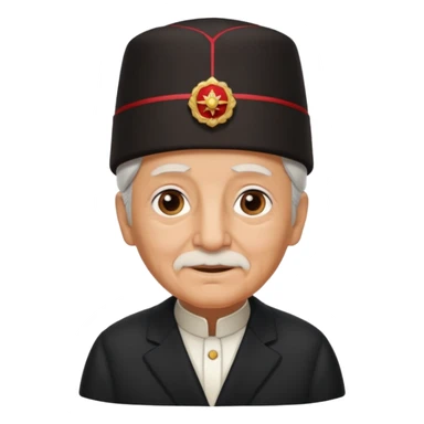 black suited old with fes hat sticker