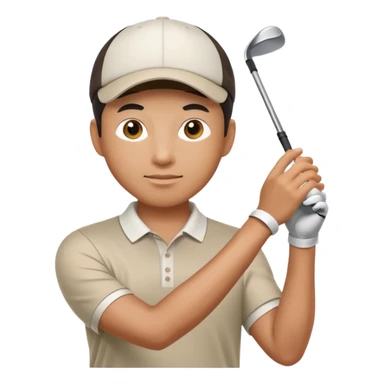 Asian male golfer upper body holding a golf ball sticker