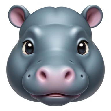 Cinematic Cute Hippo Portrait Emoji, Head tilted playfully and inquisitively, featuring a glossy slate-gray hide with a gentle sheen and round, sparkling eyes filled with curious charm, Simplified yet irresistibly adorable features, highly detailed, glowing with a warm, friendly glow, high shine, affectionate and serene, stylized with a touch of aquatic whimsy, bright and endearing, soft glowing outline, capturing the essence of a mischievous yet loving hippo, so playful it feels like it could splash out of the screen and into your arms! sticker