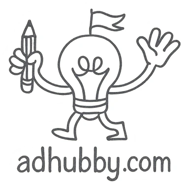 mascot logo for adhubby.com, multi-agent creative team, hand-drawn style, quirky character symbolizing teamwork and creativity, designed for small business appeal sticker