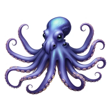 Cinematic Noble Octopus Portrait Emoji, Poised and enigmatic, with a fluid, amorphous body of iridescent, softly tinted skin and eight gracefully undulating arms adorned with delicate suckers, deep, observant eyes reflecting the mysteries of the deep, Simplified yet sharp and sophisticated features, highly detailed, glowing with a soft, oceanic luminescence, high shine, intelligent and mysterious, stylized with an air of deep-sea elegance, focused and fluid, soft glowing outline, capturing the essence of a watchful marine guardian that appears ready to drift out of the screen with effortless authority! sticker