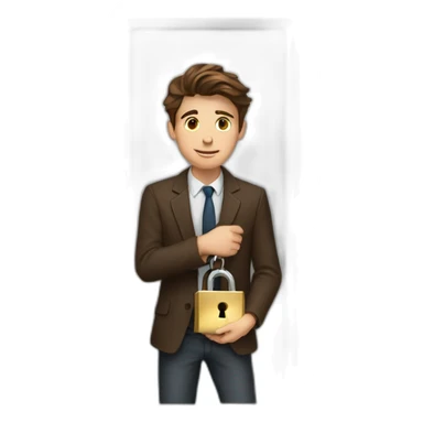 Classy young man brown-haired, struggling to get a key into a lock. sticker