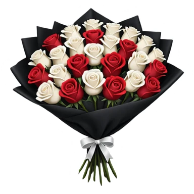 White rose and red rose bouquet with black paper  sticker