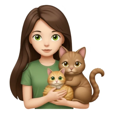 brunette girl with long hair and brown eyes in a brown T-shirt holds a golden chinchilla cat in her arms a cat with green eyes sticker