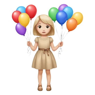 birthday small  girl in biege dress + baloons sticker
