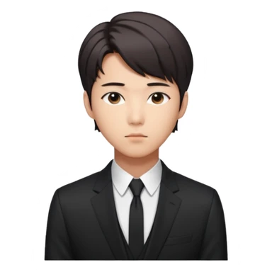 Create a Korean male idol in sleek black suit, side-swept hair & serious gaze, inspired by RM of BTS. sticker