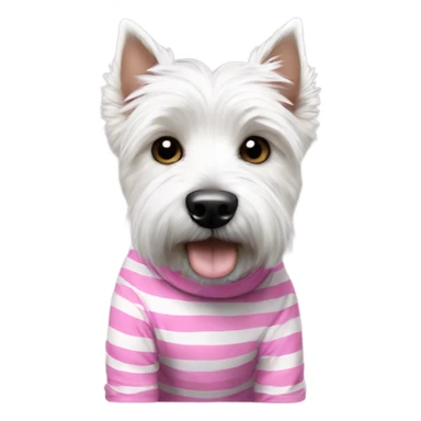 westie dog wearing pink striped t shirt sticker