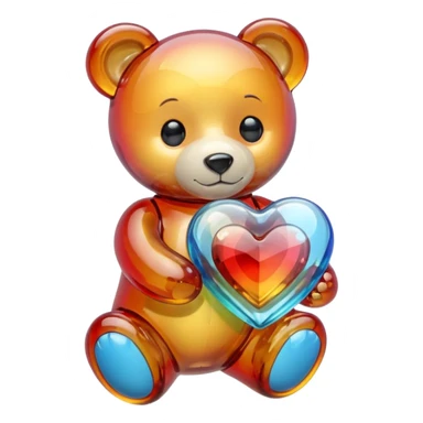 Colorful glass heart with a glass teddy bear in the right bottom  sticker