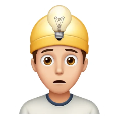 A face with an expression of surprise or mild shock, with a lightbulb above the head. sticker