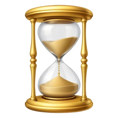 A small hourglass with just a little sand left at the bottom and a shining golden alarm bell next to it, representing a very short task sticker