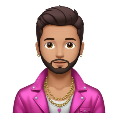 Frankie Zulferino, Pop Singer (b.1990) with dark brown hair and short beard shirtless with necklace, dark pink metallic jacket sticker