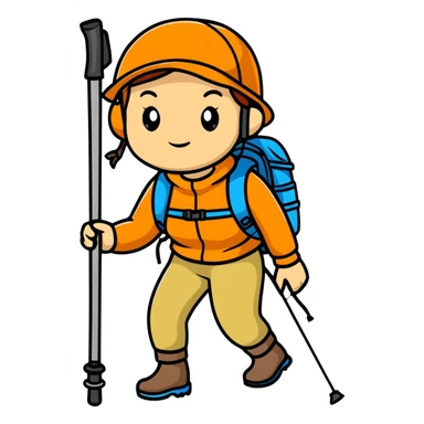 female mountain climber with backpack and hiking poles sticker