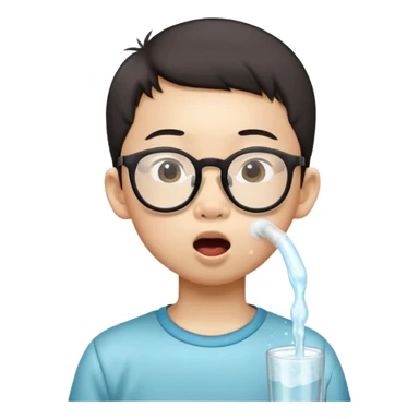 Skinny Asian kid with glasses and high water pants licking his nose sticker