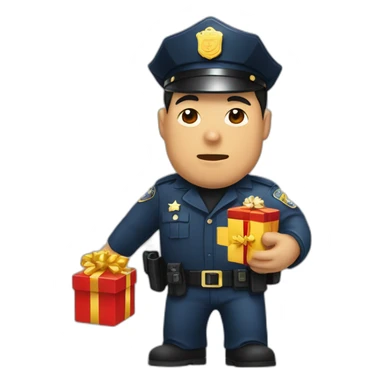 Cop arresting chinese man with stolen christmas present sticker