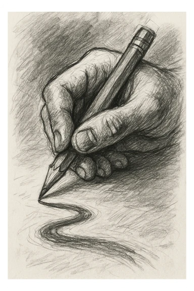 a pencil drawing a wavy line, pencil sketch style sticker