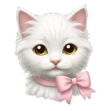 Cute fluffy White kitten with light pink bow sticker