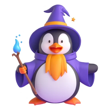 penguin wizard casting a spell sticker