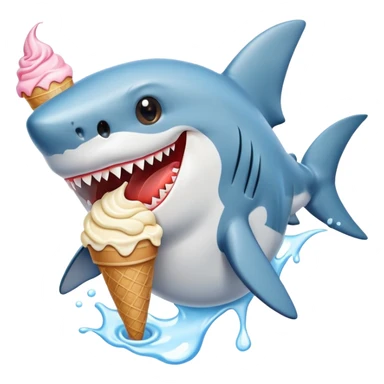 happy shark eating ice cream sticker