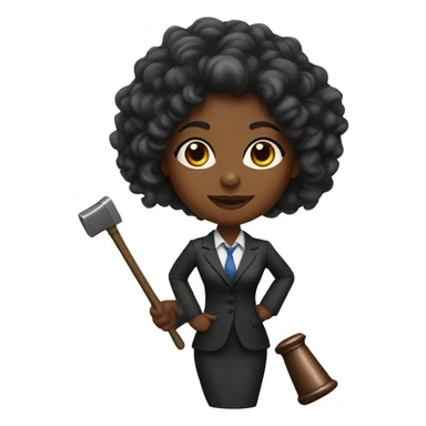 A black female lawyer, with long curly hair, and a hammer in her hand  sticker