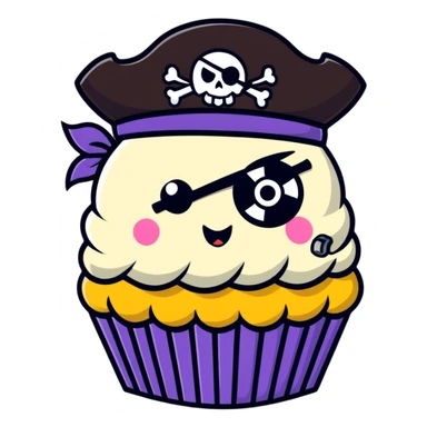 cupcake pirate with eye patch and pirate hat sticker